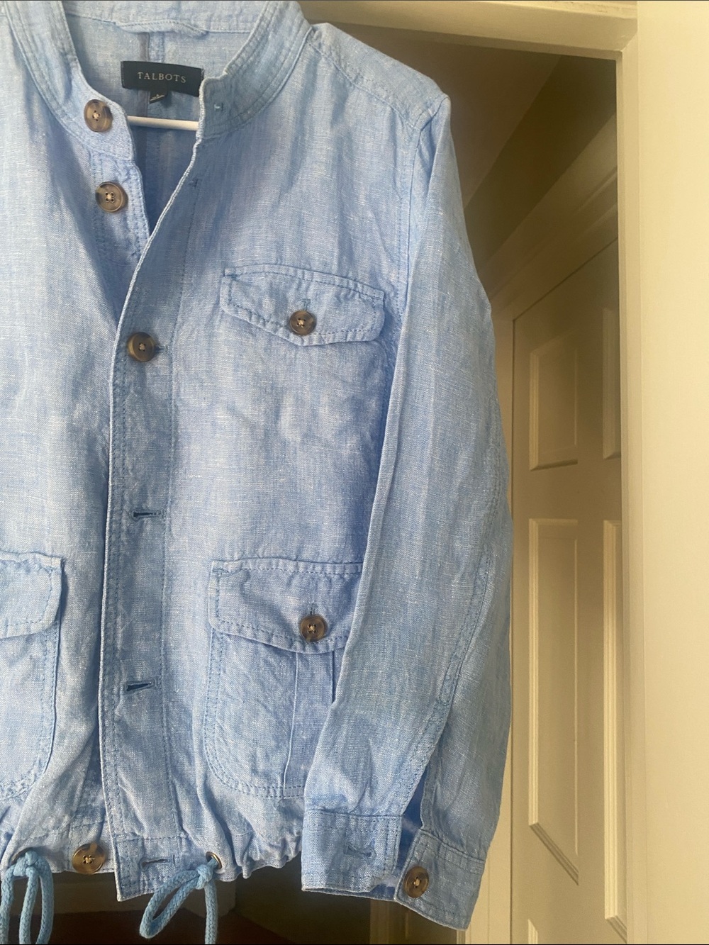 Talbots Sky Blue Linen Drawstring Waist Jacket - Picture 4 of 6